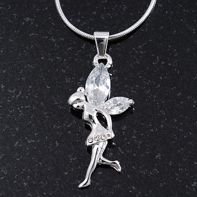 Silver Plated CZ 'Fairy' Pendant Necklace - 40cm Length - April Birth Stone - main view