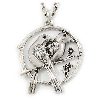 Burn Silver 'Love Birds' Pendant Necklace - 62cm Length/ 4cm Extension - main view