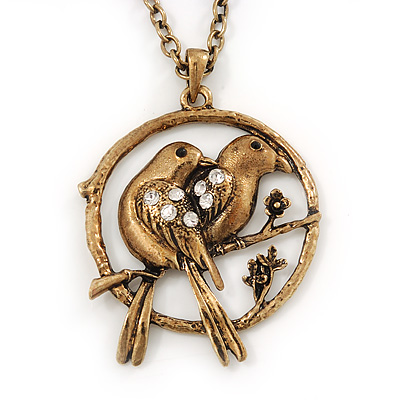 Burn Gold 'Love Birds' Pendant Necklace - 62cm Length/ 4cm Extension - main view