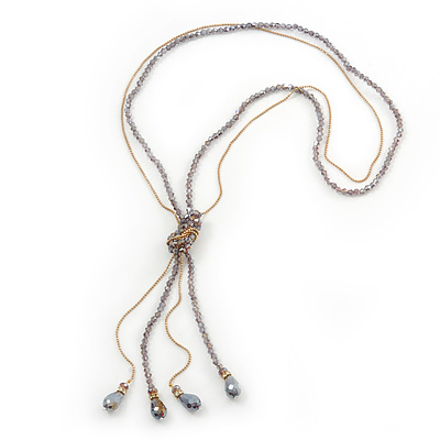 Long Light Purple Faceted Glass Bead & Gold Beaded Chain Tassel Necklace - 76cm Length/ 12cm Tassel - main view