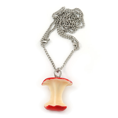 'Apple Core' Resin Pendant In Silver Plating - 44cm Length/ Adjustable up to 74cm - main view