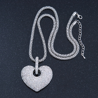 Rhodium Plated Swarovski Crystal 'Queen of Hearts' Pendant on Long Lantern Chain - 70cm (6cm Extension) - main view