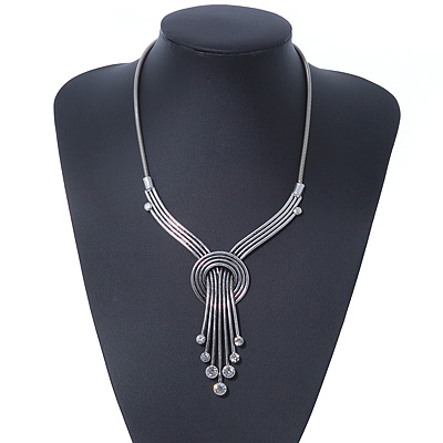 Vintage Burn Silver Diamante 'Knot' Necklace - 42cm Length/ 6cm Extender - main view
