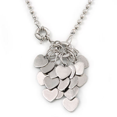 Multi Heart Pendant With Long Chunky Beaded Chain In Silver Tone - 72cm L - main view