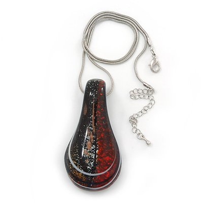 Glittering Multicoloured Glass 'Teardrop' Pendant Necklace In Silver Plating - 42cm Length/ 7cm Extender - main view