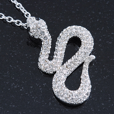 Swarovski Crystal 'Snake' Pendant With Long Silver Tone Chain - 66cm Length/ 10cm Extension - main view