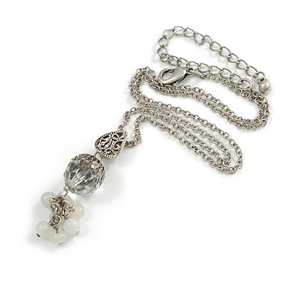 Vintage Inspired Transparent Glass Bead Pendant With Antique Silver Tone Chain - 38cm Length/ 8cm Extension - main view