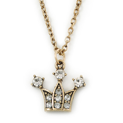 Small Crystal Crown Pendant With 38cm L/ 7cm Ext Gold Tone Chain - main view