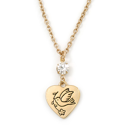 Crystal Heart Pendant With Gold Tone Chain - 40cm L/ 5cm Ext