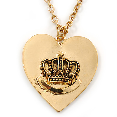 Heart With Crown Motif Pendant with 70cm Chain In Gold Tone - main view