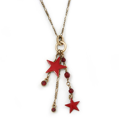 Vintage Inspired Star, Bead, Crystal Tassel Pendant With Gold Tone Chain - 36cm L/ 8cm Ext - main view