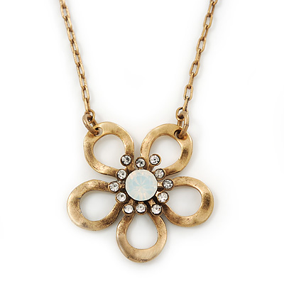 Open Crystal Flower Pendant With Gold Tone Chain - 36cm L/ 7cm Ext - main view