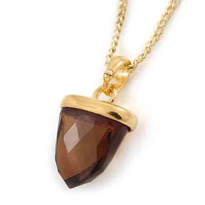 Small Brown Crystal Acorn Pendant with Gold Tone Chain - 40cm L/ 6cm Ext - main view