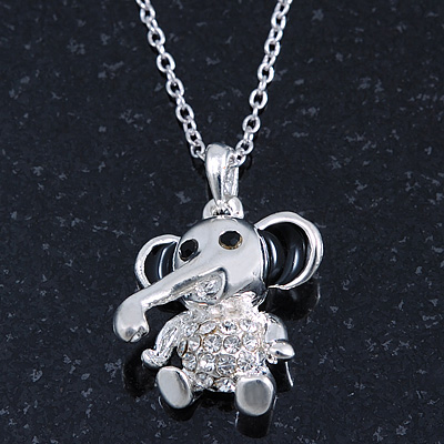Small Crystal Elephant Pendant With Silver Tone Snake Chain - 40cm Length/ 4cm Extension - main view