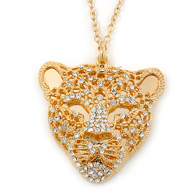 Exotic Swarovski Crystal 'Tiger' Pendant In Gold Plating - 74cm Length/ 9cm Extension