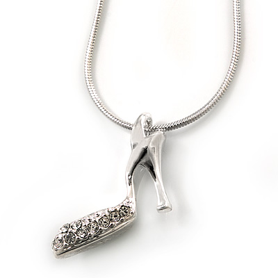 Small Crystal High Heel Shoe Pendant With Silver Tone Snake Chain - 40cm Length/ 4cm Extension - main view