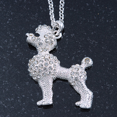 Clear Crystal Poodle Pendant With Silver Tone Chain - 44cm Length/ 4cm Extension - main view