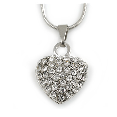 Silver Tone Crystal Heart Pendant With Snake Chain - 38cm Length/ 6cm Extension - main view