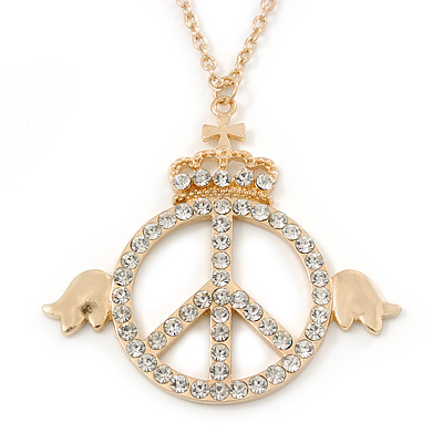 Crystal 'Peace In The Crown' Pendant With Long Chain In Gold Plating - 74cm Length/ 9cm Extension - main view