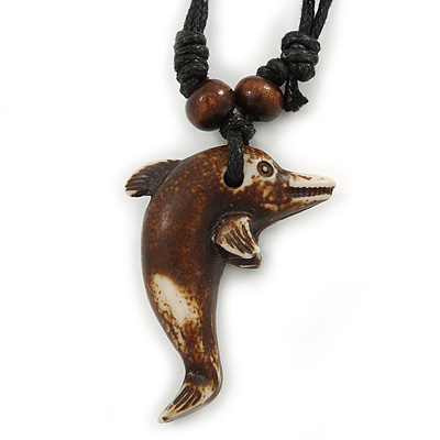 Unisex Acrylic Dolphin Pendant With Black Waxed Cotton Cord - Adjustable - main view