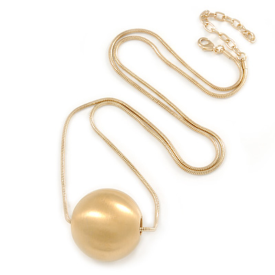 Brushed Gold Tone Metal Ball Pendant with Snake Type Long Chain - 90cm L/ 9cm Ext - main view