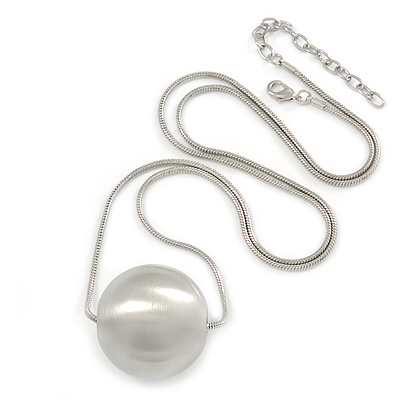 Brushed Silver Tone Metal Ball Pendant with Snake Type Long Chain - 90cm L/ 9cm Ext - main view