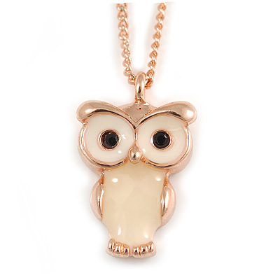 Small Owl Pendant with Rose Gold Tone Chain - 41cm L/ 5cm Ext - main view