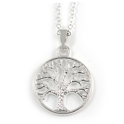 Delicate Tree Of Life Pendant with Silver Tone Chain - 40cm L/ 5cm Ext - main view