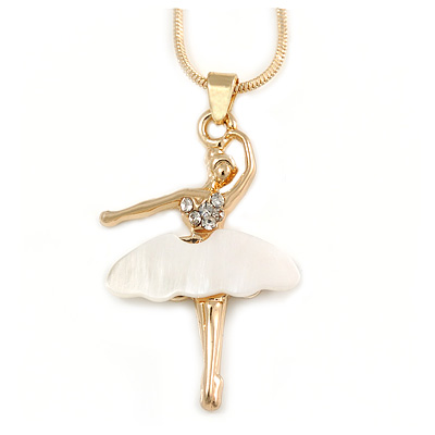 Small Ballerina Pendant with Gold Tone Snake Type Chain - 42cm L/ 4cm Ext - main view