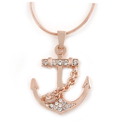 Crystal Anchor Pendant with Rose Gold Tone Snake Style Chain - 44cm L/ 4cm Ext - main view