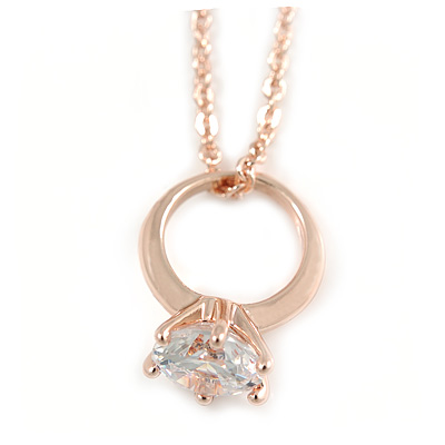 Small CZ Ring Pendant with Rose Gold Chain - 44cm L/ 4cm Ext