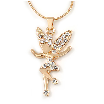 Clear Crystal Fairy Pendant with Gold Tone Snake Type Chain - 45cm L/ 5cm Ext - main view