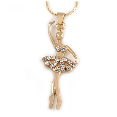 Crystal Ballerina Pendant with Gold Tone Snake Style Chain - 40cm L/ 5cm Ext - main view