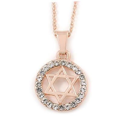 Star of David Pendant with Clear Accent on Rose Gold Tone Chain - 45cm L/ 4cm Ext - main view