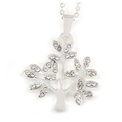 Small Crystal 'Tree Of Life' Pendant with Silver Tone Chain - 44cm L/ 4cm Ext - main view