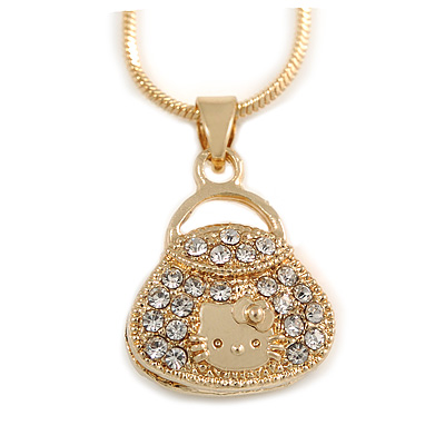 Small Fancy Crystal Bag Pendant with Gold Tone Snake Type Chain - 42cm L/ 5cm Ext - main view