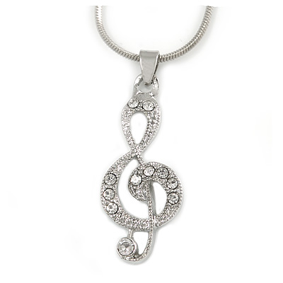 Crystal Treble Clef Pendant With Silver Tone Snake Chain - 40cm L/ 4cm Ext - main view