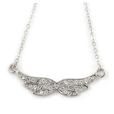 Delicate Clear Crystal Wings Pendant with Silver Tone Chain - 42cm L/ 4cm Ext - main view