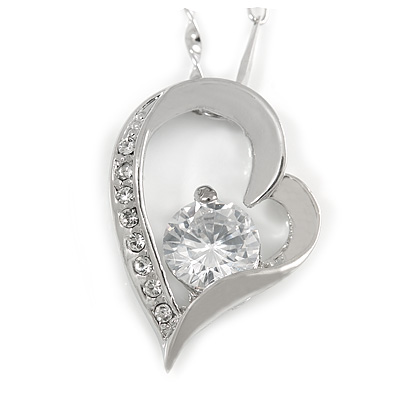 Romantic Crystal Open Heart Pendant with Silver Tone Chain - 41cm L/ 4cm Ext - main view
