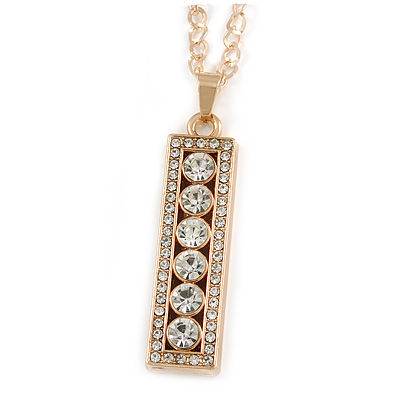 Clear Crystal Medallion Pendant with Thick Long Chain In Gold Tone - 70cm L - main view