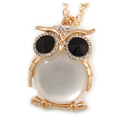 Large Crystal Owl Pendant with Chunky Chain In Gold Tone - 70cm L - main view