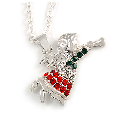 Christmas Crystal Guardian Angel Pendant with Silver Tone Chain - 40cm L/ 5cm Ext - main view