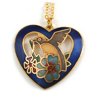Multicoloured Enamel Heart Pendant with Gold Tone Chain - 44cm L/ 5cm Ext - main view