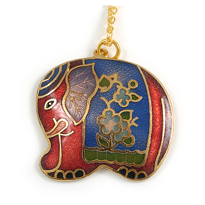 Multicoloured Enamel Elephant Pendant with Gold Tone Chain - 44cm L/ 5cm Ext - main view
