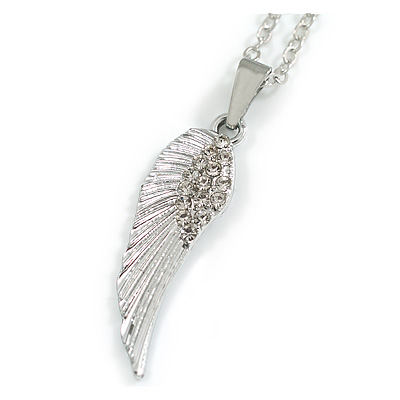 Small Crystal Wing Pendant with Silver Tone Chain - 42cm L/ 4cm Ext - main view