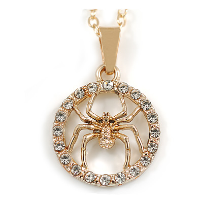 18mm D/ Clear Crystal Spider Pendant with Chain in Gold Tone - 40cm L/ 4cm Ext - main view