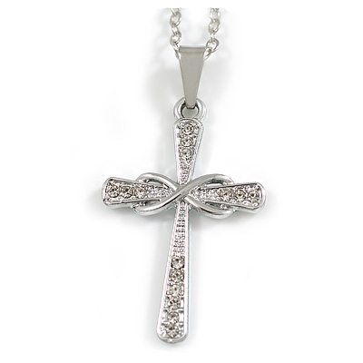 Crystal Small Cross Pendant with Silver Tone Chain - 42cm L/ 4cm Ext - main view