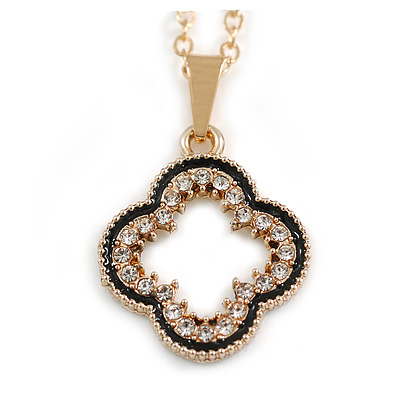 20mm Wide/ Four Petal Crystal Open Flower Pendant with Chain in Gold Tone - 42cm L/ 5cm Ext - main view