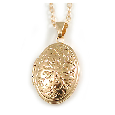 20mm Tall/Gold Tone Oval Locket Pendant with Gold Tone Chain - 43cm L/ 5cm Ext