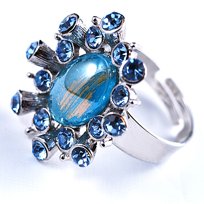 Pattern Skyblue Flower Cocktail Ring - main view